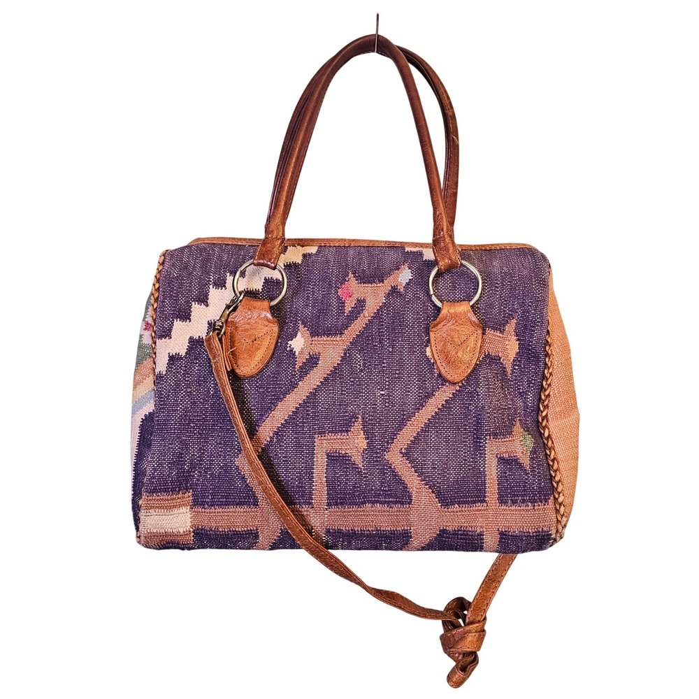 Southwestern Woven Tapestry Leather Crossbody Satchel Weekender Boho Aztec Bag